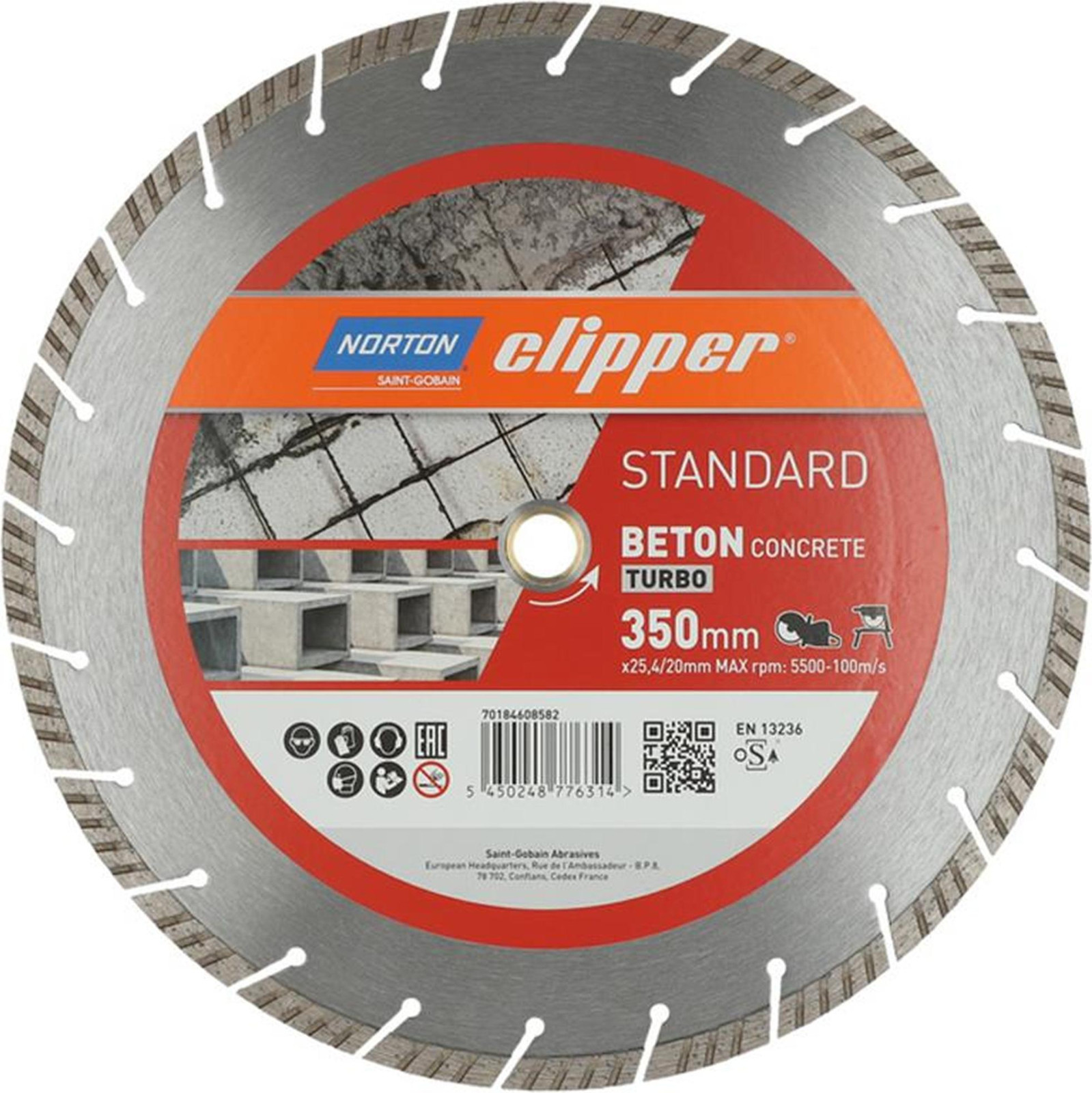Norton Clipper Diamantschijf Turbo voor beton, diameter 350 x 25,4 / 20 mm