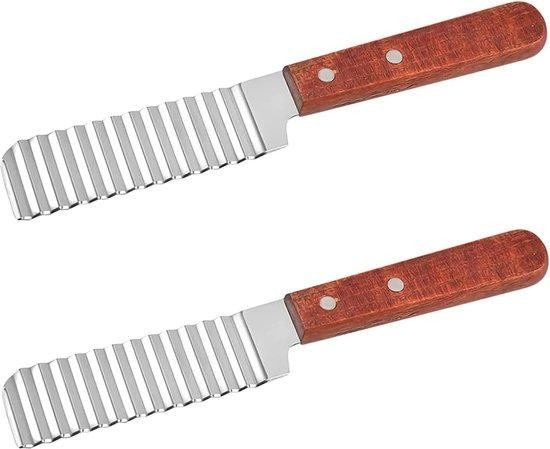 Unyqoos 2-delige set aardappelsnijders met ergonomische houten handgreep en roestvrijstalen golvende krulsnijder voor groenten