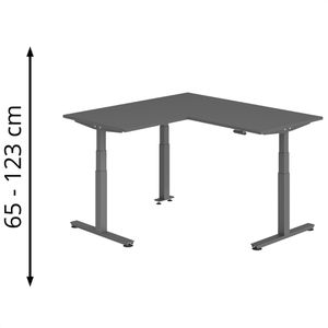 Hammerbacher Schreibtisch XDSMW, graphit / graphit, elektrisch höhenverstellbar, L-Form, 160 x 63-127 x 160 cm