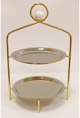 Classic Touch "Silver 2 Tier Stand with Gold Frame and Clear Ball - 16.5""H"