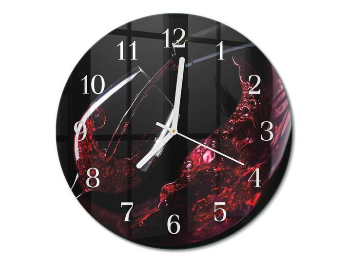 Tulup Wanduhr fi30 cm - Wein, Rot, Glas, Rund, 30x30x0.4 cm, Dekoration, Uhren, Wanduhren
