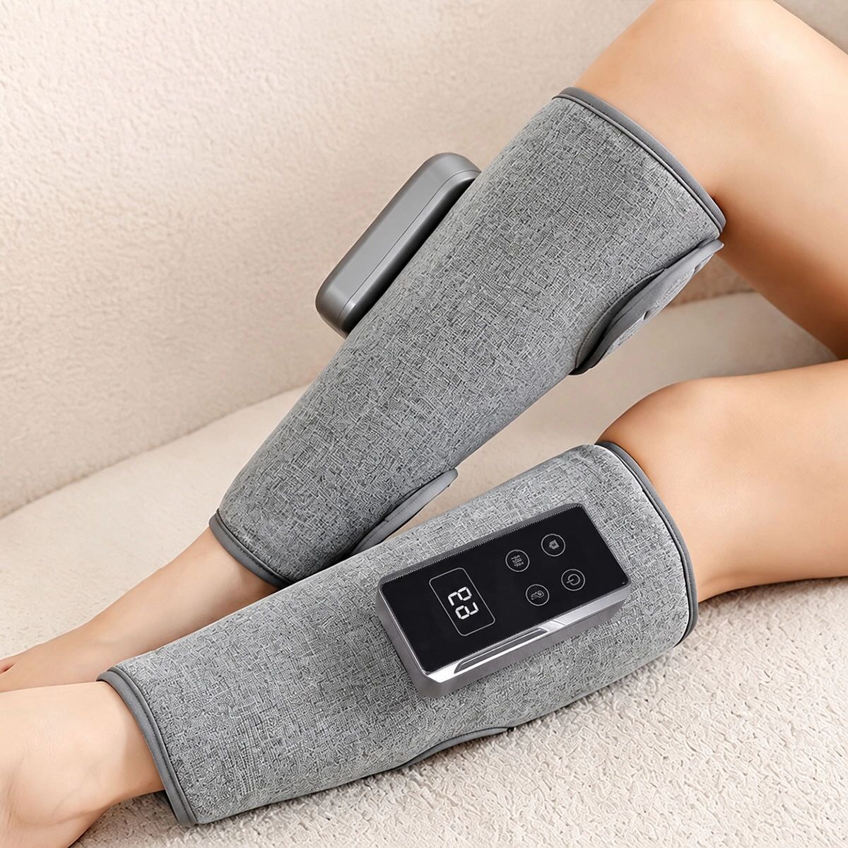 INF Elektrisches Beinmassagegerät Doppelset mit Wärme, 3 Intensitäten, 3 Timern, Wiederaufladbar Grau