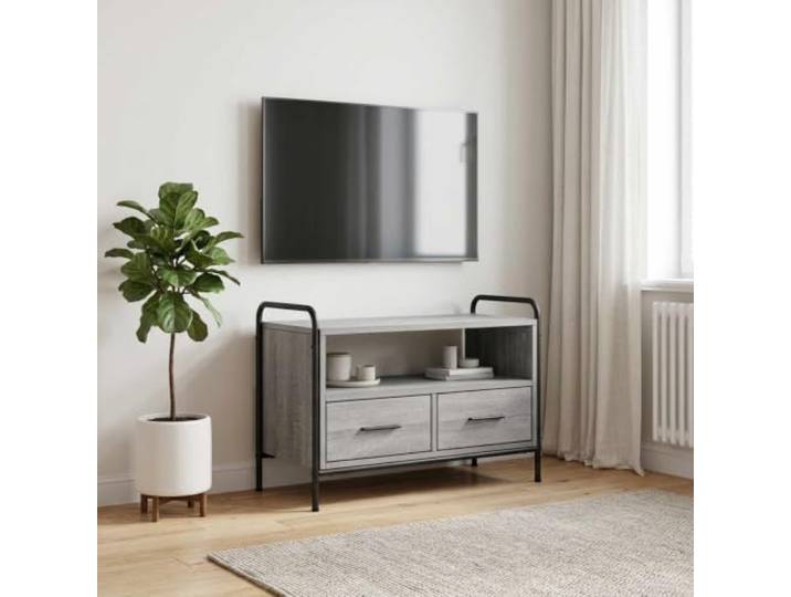 hliofuir TV-Schrank Sonoma-Grau 67,5x33x50cm TV Lowboard Holzwerkstoff Kompakter Fernsehtisch für Wohnzimmer und Schlafzimmer mit Schublade, Stangengriff und stabilem Stahlrahmen.