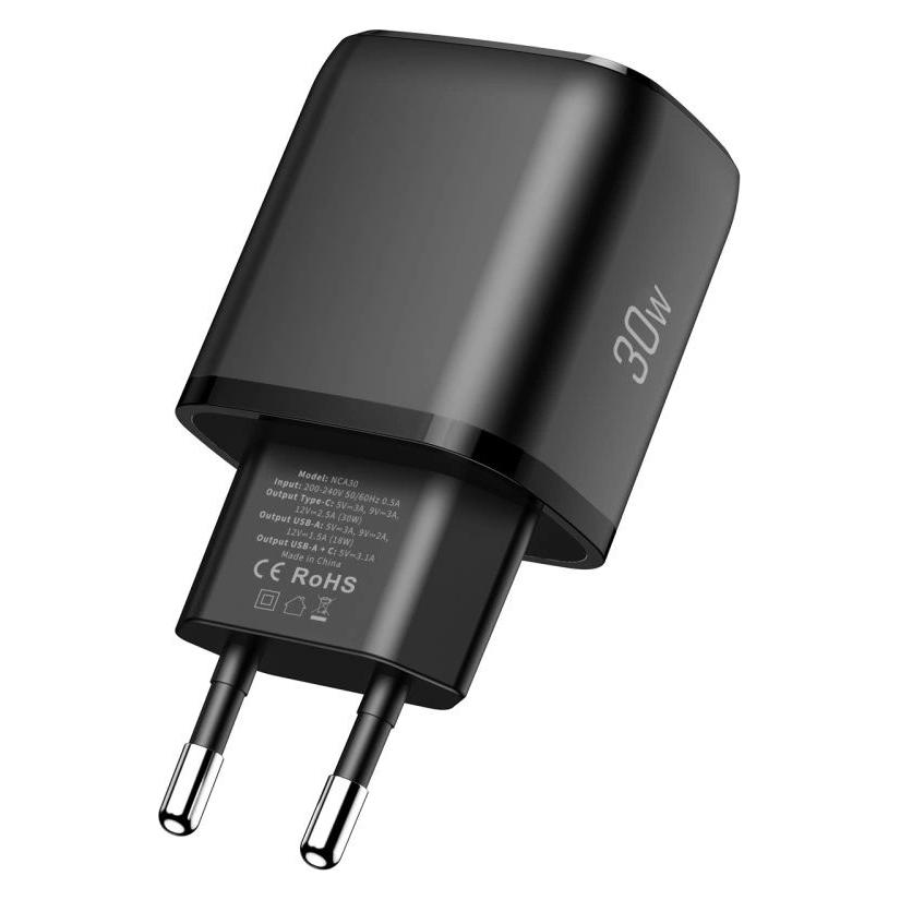 Tech-Protect NCA30 PD 30W / QC3.0 USB-A / USB-C Wandladegerät - schwarz (30 W, 2 Ports) (5906302318780)