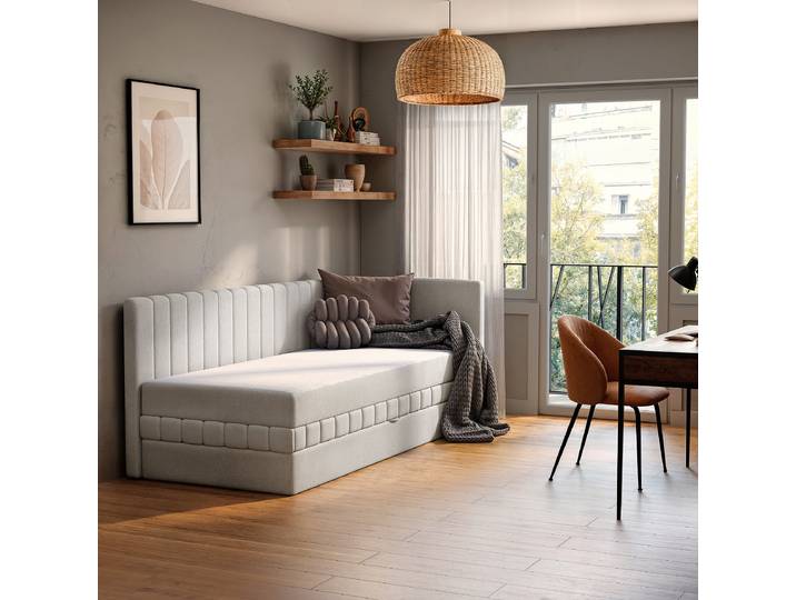 Schlafsofa Weiß Chenille Triss 213 x 83 x 99cm Ecke davorstehend rechts mit Schlaffunktion Modern