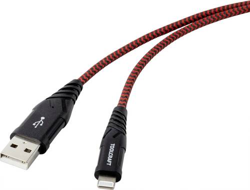 TOOLCRAFT USB-Kabel USB 2.0 USB-A Stecker, Apple Lightning Stecker 1.00m Schwarz-Rot Extrem robuste Geflechtschirmung TO-6899490