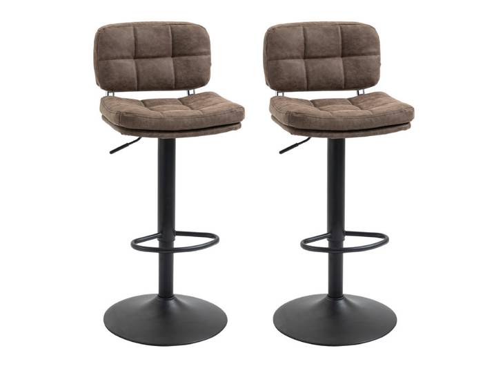 Lot de 2 tabourets de bar vintage capitonnés - pivotants, réglables - repose-pieds - revêtement synthétique marron