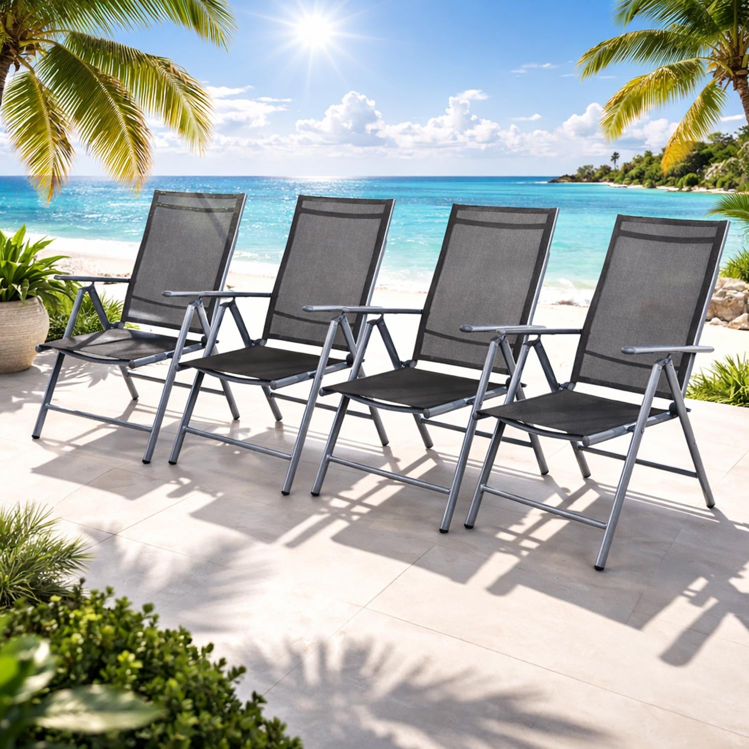 Mojawo Set van 4 Inklapbare Tuinstoelen van Aluminium met Textiel in Zilvergrijs/Anthraciet