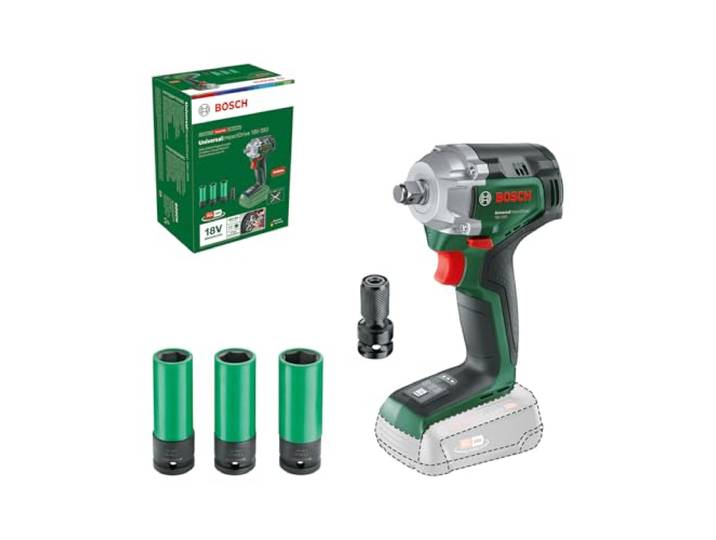 Bosch Akku-Drehschlagschrauber UniversalImpactDrive 18V-350 (kraftvolles Schrauben und Befestigen im Bauwesen; max. Drehmoment: 350 Nm; Sechskantadapter; Mutternschlüsselsatz; ohne Akku)