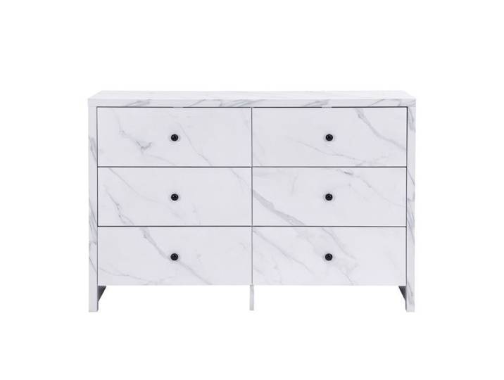 Commode - MARQUE Liberte - Modle 2025 - 6 tiroirs - Marbre - Blanc 120x40x80cm