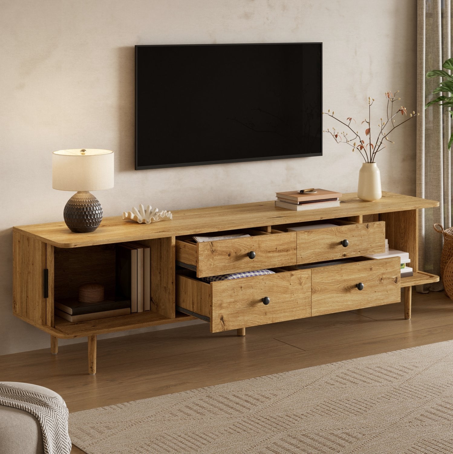 CHICFURN TV-meubel met 4 laden en 2 schuifdeuren in houtkleur