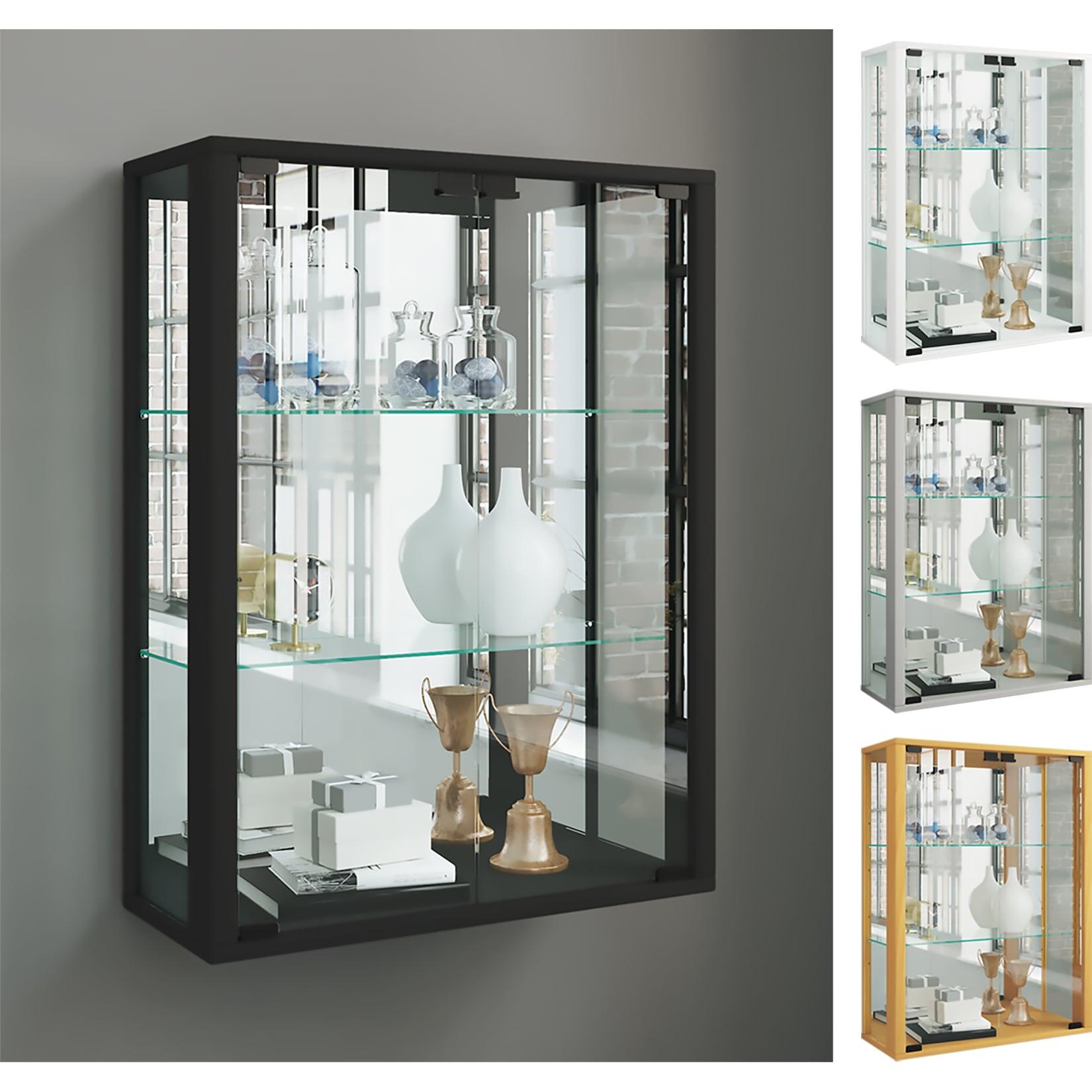 VCM Glasvitrine hängend Vitrine Glas mit ESG-Sicherheitsglas Maße ca. H. 80 x B. 60 x T. 25 cm Hängevitrine Glas Modern und platzsparend Glas Vitrinenschrank - Udina Spiegel