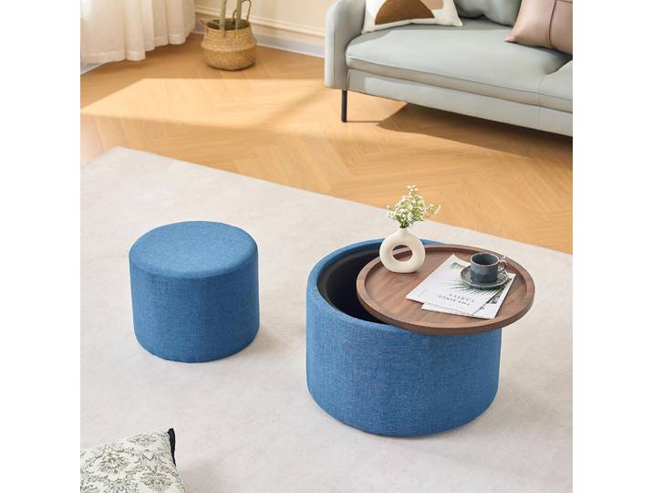 MODFU 2er-Set Couchtische Wohnzimmertisch mit herausnehmbarer Holzablage,Nest-Design,Beistelltisch mit verstecktem Stauraum,Sofatische & Bank,Blau