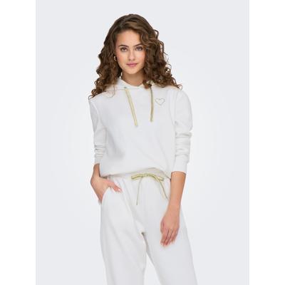 Kapuzensweatshirt ONLY "ONLNOLI L/S HEART HOOD SWT NOOS", Damen, Gr. XL, weiß (cloud dancer detail:gold strings, heart emb), Sweatware, Obermaterial: 60% Baumwolle, 40% Polyester, unifarben, regular fit normal, Rundhals, Rippbündchen, Sweatshirts,...