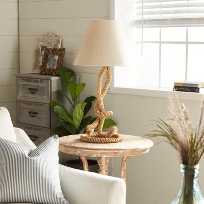 ARCILLA ELEMENTAL Brown Jute Rope Twisted Rope Room Floor or Table Lamp with Cream Linen Shade