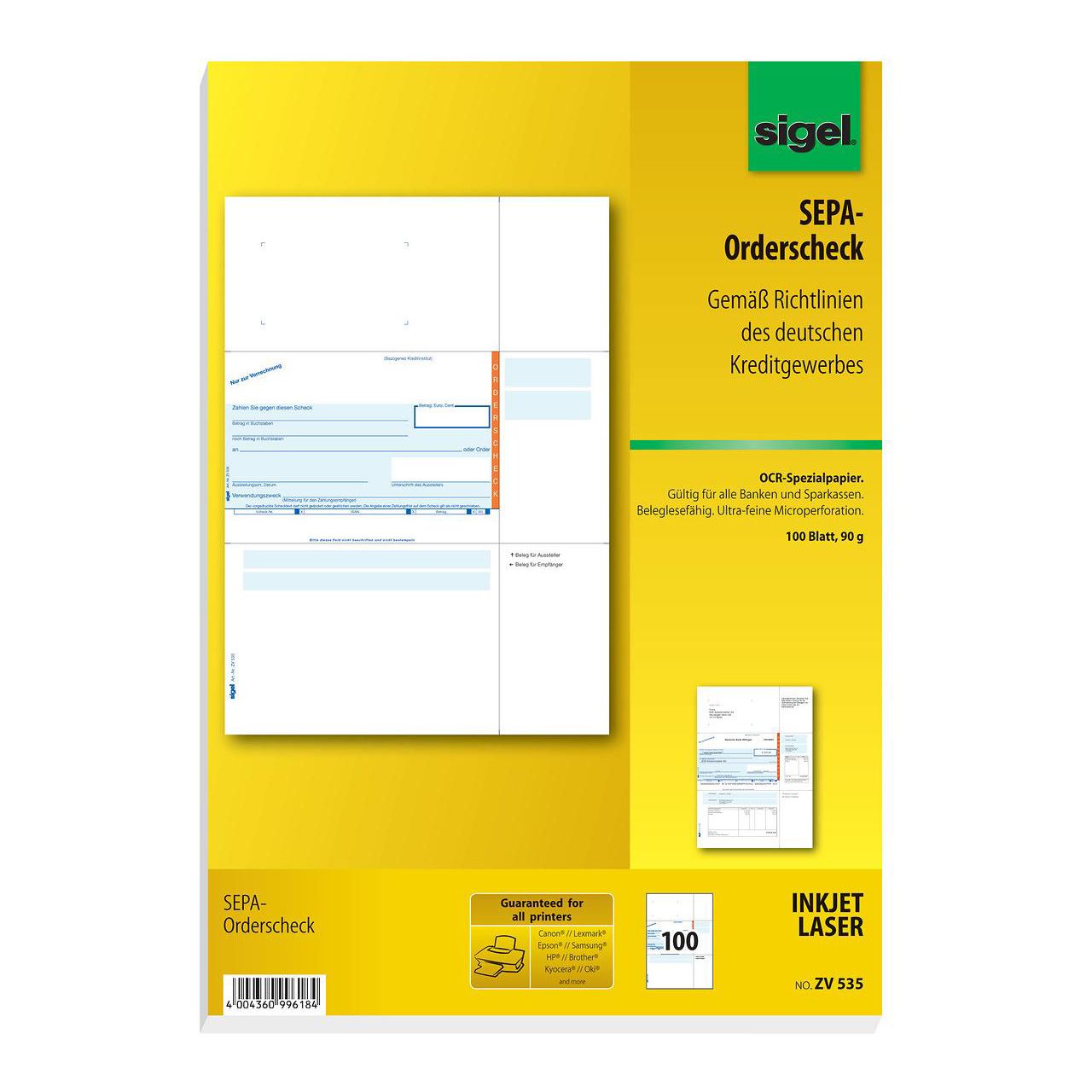 SIGEL 100 SEPA-Orderscheck Bankformulare ZV535