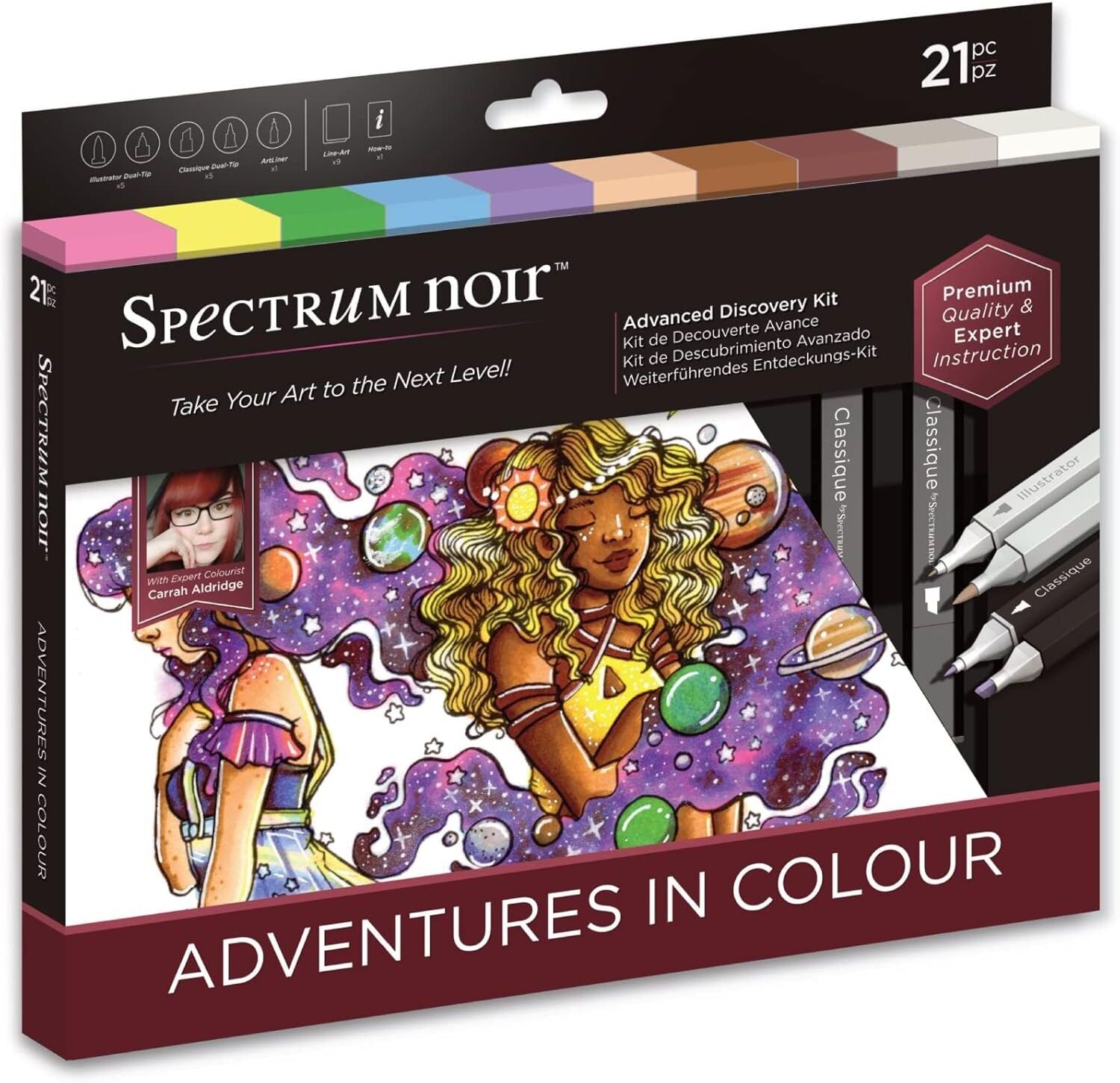 Spectrum Noir Advanced Discovery Adult Colouring & Art Kit – Alcohol Ink Markers, Art Liners & Printed Art Sheets
