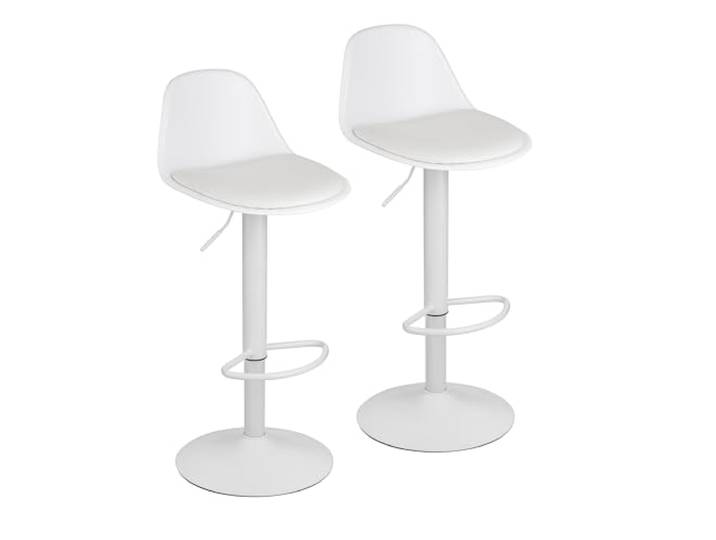 Baroni Home 2er Set Drehbarer Barhocker mit Rückenlehne und Kissen, Höhverstellbar und Fußstütze, kratzfester Boden, Esszimmer, Restaurant, Weiß, 2 Stück, 39x44x82-104 cm
