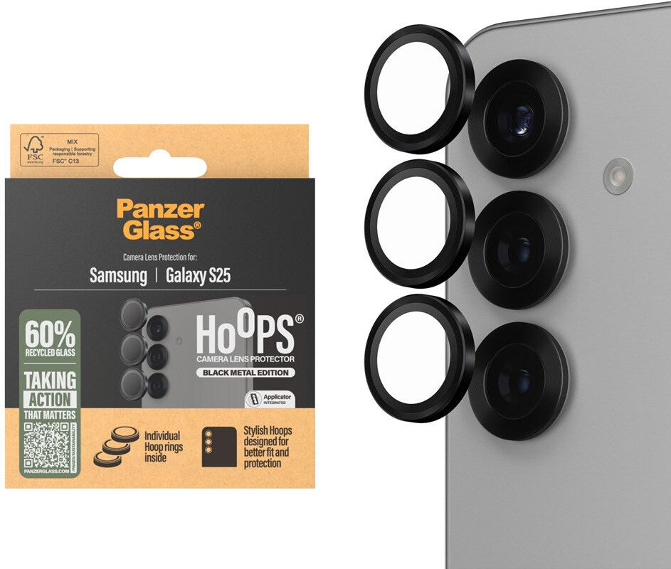 Samsung Galaxy S25 PanzerGlass Hoops - Beskyttelse til Kamera - Gennemsigtig / Sort