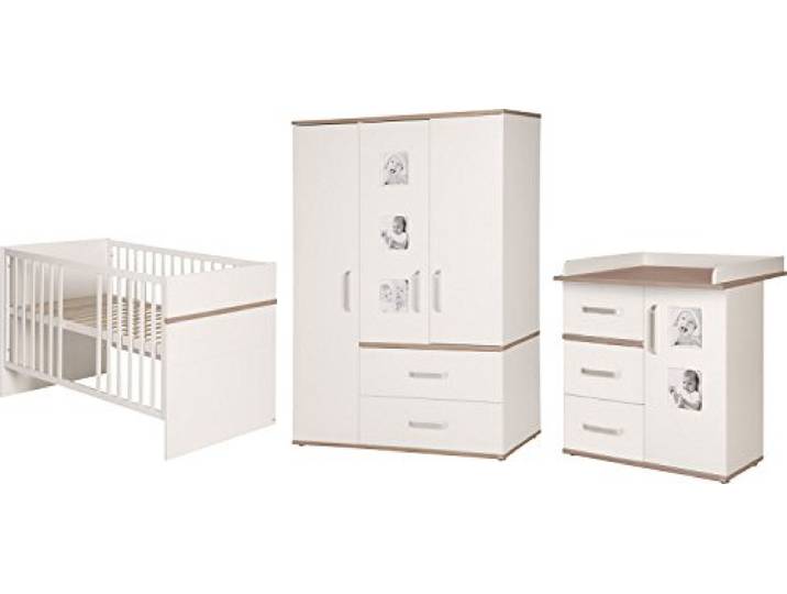 roba Kindermöbelset 'Pia‘, 3-teilig, inkl. Kinderbett 70x140cm, Wickelkommode, Kleiderschrank, weiß
