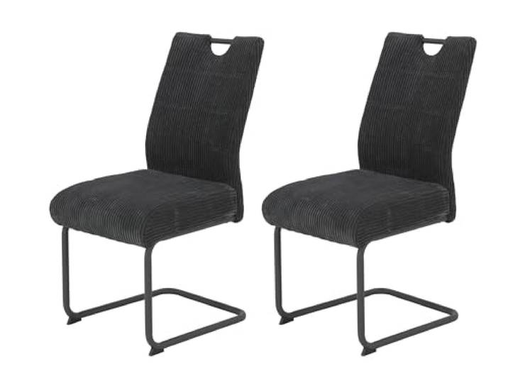 Hela Tische, 2er Set Esszimmerstuhl Merkur, Bezug Breitcord Anthrazit, Komfortsitz Federkorb, XL Sitzbreite, 140kg belastbar, Schwinger Metallgestell