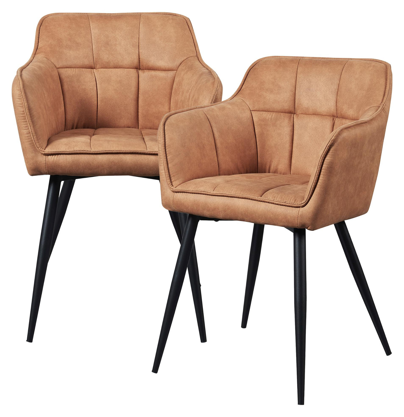 Set van 2 Eetkamerstoelen Birmingham met armleuningen, bruin kunstleer