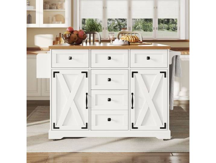 Buffet de Cuisine Extensible Moderne avec roulettes 6 Tiroirs 2 Portes Chariot de Cuisine pour Salle à Manger 147x44-70x93cm Blanc