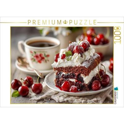 CALVENDO Puzzle Schwarzwälder Kirschtorte Bild mit Kirschen und Kaffee | 1000 Teile Lege-Größe 64x48cm Foto-Puzzle für glückliche Stunden