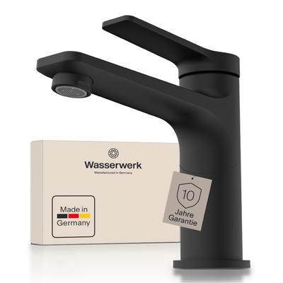 Waschtischarmatur WASSERWERK "WT 12", schwarz (schwarz matt), B:5cm H:15,5cm T:17cm, Messing, Armaturen, inkl. Popup, wassersparend
