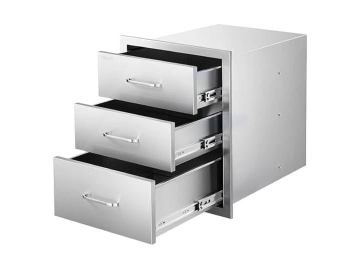 VEVOR Meuble Tiroir de Cuisine Extérieur LxPxH 46x59x59 cm\, Module de Cuisine Extérieur avec 3 Tiroirs et Poignées\, en Inox\, Mobilier de Rangement pour Îlot de Barbecue en Plein Air\, Terrasse