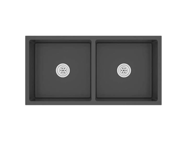 Xhnifbn Doppelspülbecken Edelstahl Schwarz 86,5x44cm Einbauspüle Zwei Becken mit satinierter Oberfläche für die moderne Küche, schalldämmend und mit schnellem X-Wasserablauf gestaltet.