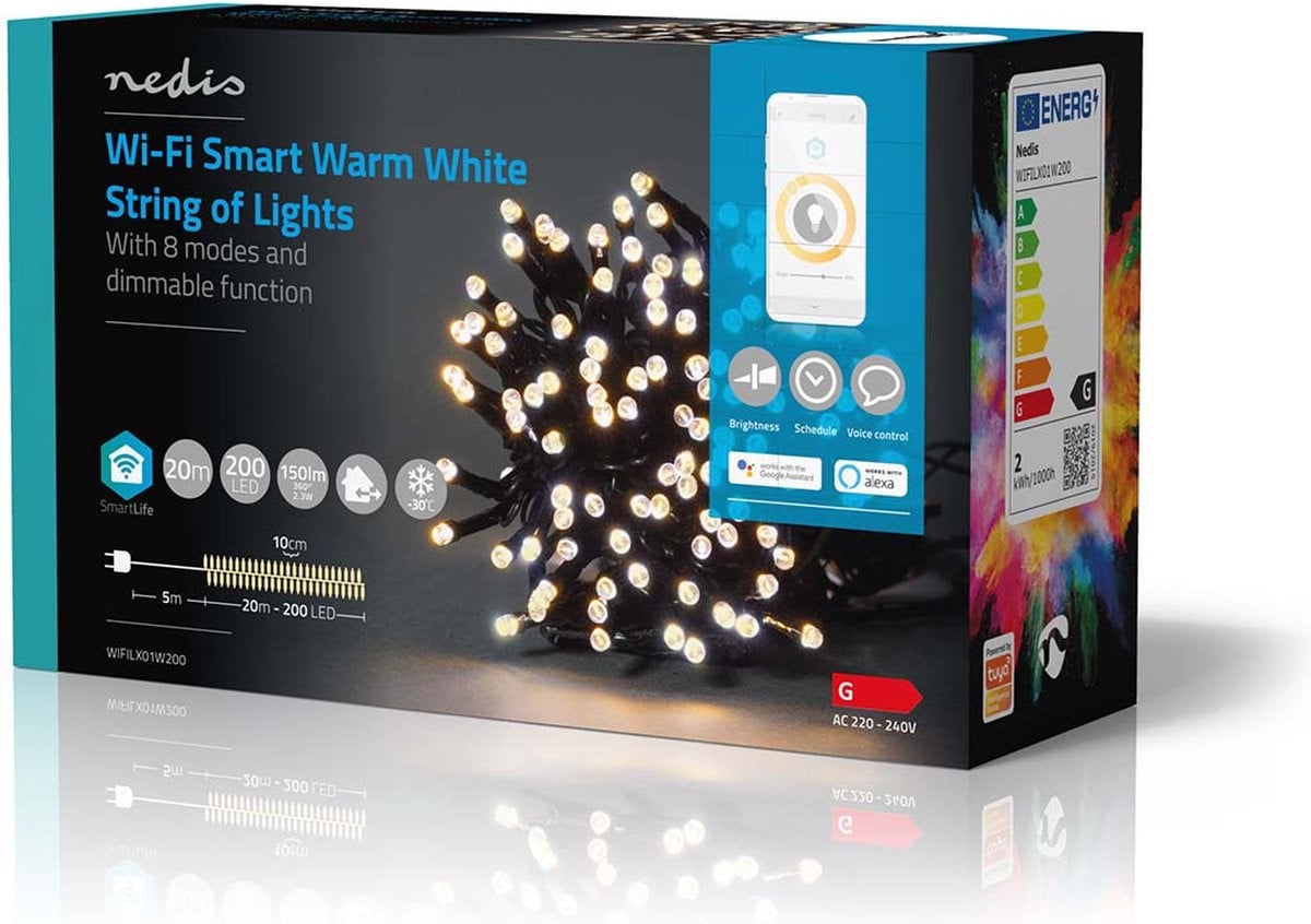 Nedis SmartLife Wi-Fi kerstverlichting warm wit 200 LED's 20 m