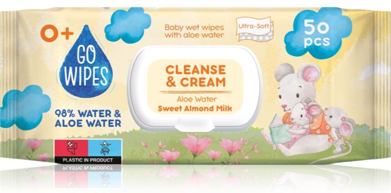 GoWipes Cleanse & Cream Sweet Almond Milk lingettes douces pour bébé pour peaux sensibles aloe vera 0+ 50 pcs