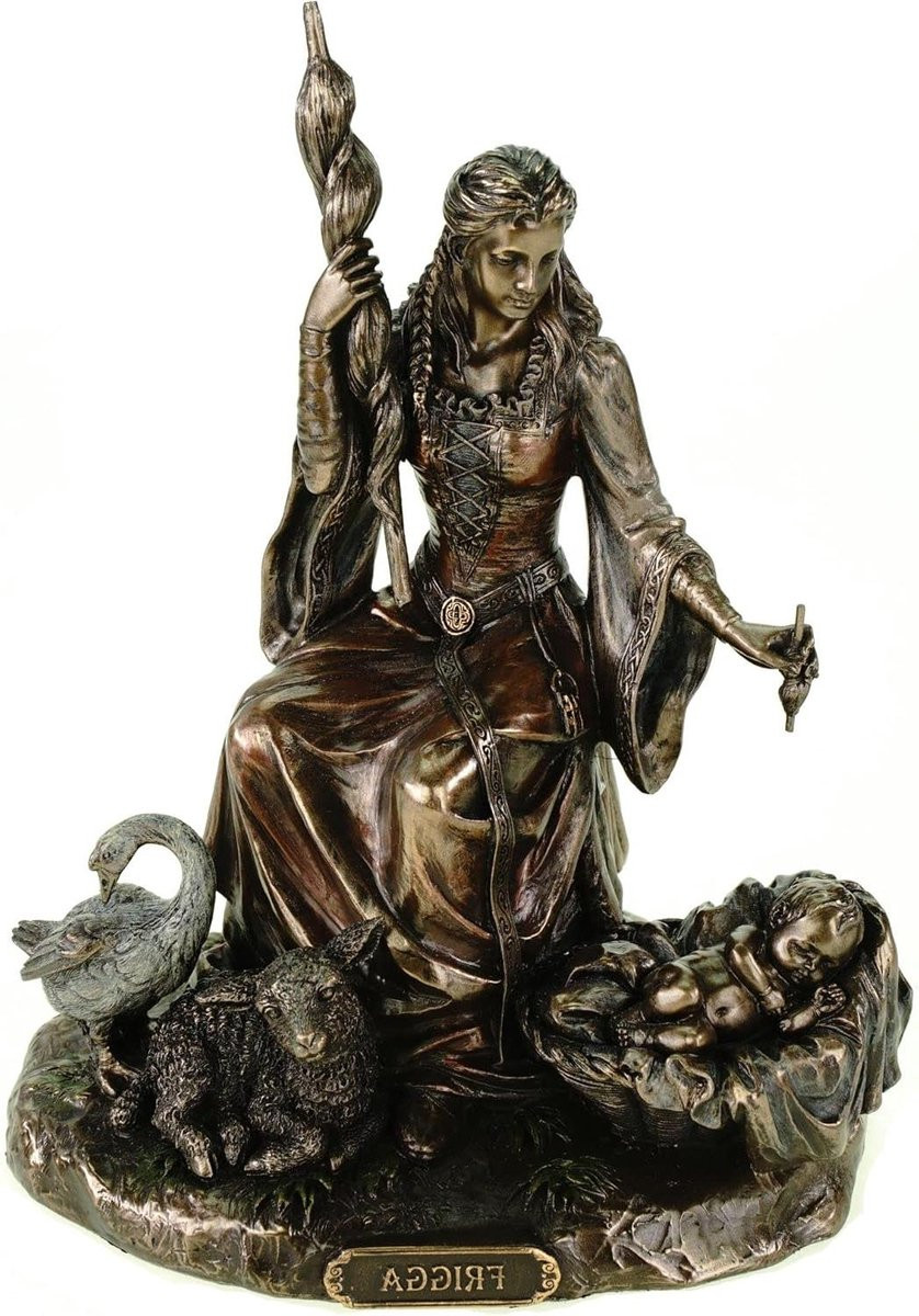 Verzamelfiguur Frigg - Noorse godin beeld - Brons - B/D/H: 21 x 16 x 13 cm
