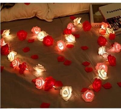 Perfect Picks Market Romantic Rose Flower String Lights Battery Operated LED Lamp For Weddings & Home Decor red White Pink Mix