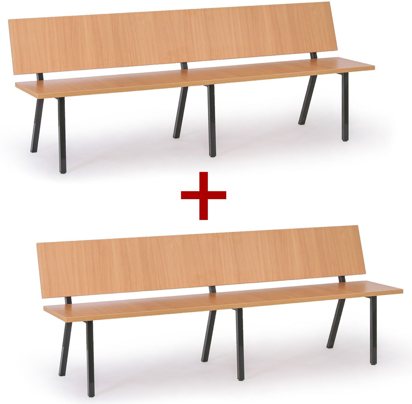 B2B Partner Holzbank für den Wartebereich mit Metallgestell, 1+1 GRATIS, Länge 2000 mm, Buche