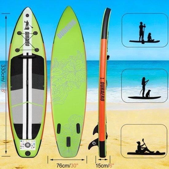 Stand-Up-Paddleboard, Grün - Inklusive Kajaksitz und Zubehör - 7,7 kg Gewicht - Aus EVA und Polyvinyl - Für Freizeit und Yoga