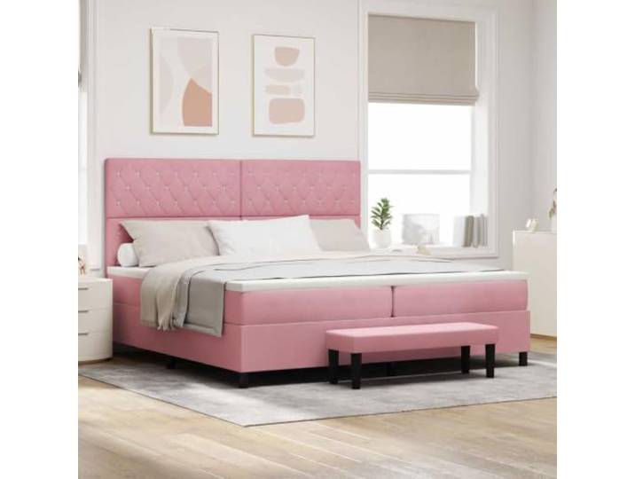 Boxspringbett mit Matratze Rosa 200 x 200 cm Samt Kopfteil aus Samt, Holzstruktur, mittelfeste Schaumstoffmatratze, modernes Design, einfach