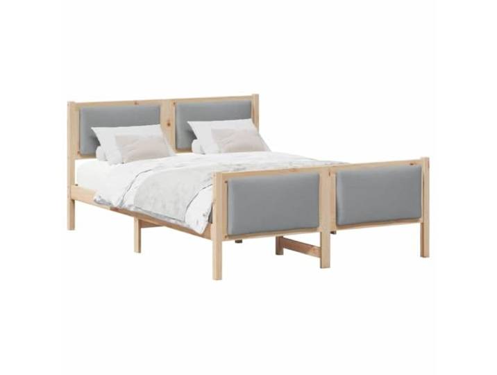 KTHLBRH Bett hellgrau 140 x 190 cm Kiefernholz Gepolstertes Kopfteil, Lattenrost, breiter Dachboden, max. Belastung 200 kg