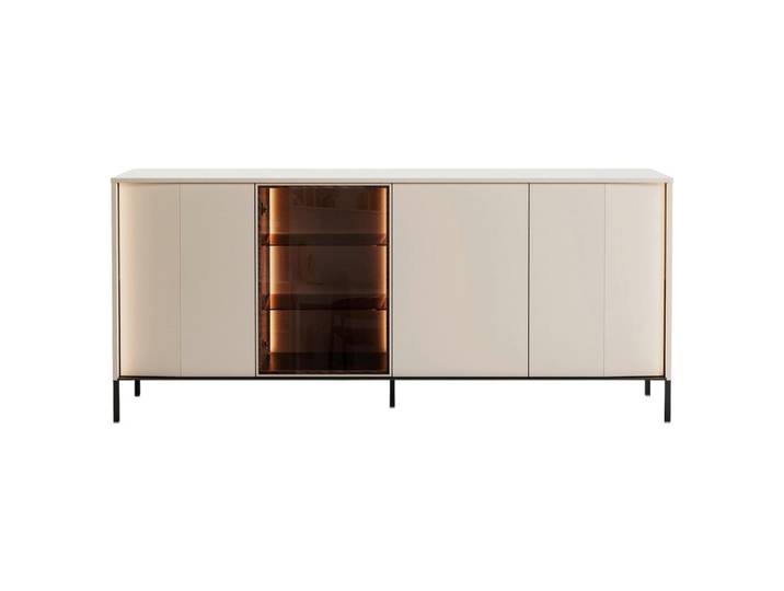 Lomoco Sideboard, Schwarz, Beige, Metall, 5 Fächer, F, neutralweiß, 193x85x40 cm, Beimöbel erhältlich, Beleuchtung, Wohnzimmer, Kommoden & Sideboards, Sideboards