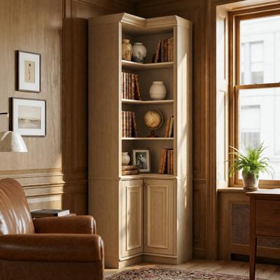 Homsee "97.6"" Tall Library Bookcase with Storage Cabinet, Oak Finish Floor-to-Ceiling Bookshelf"