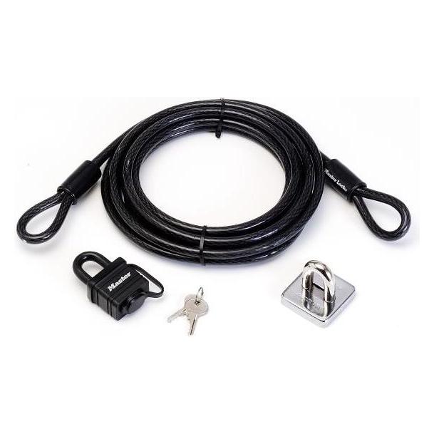 Master Lock Sicherheits-Kabelset m.Vorhangschloss +Anker, Kabel 10mmx4,5m Schloss 40mm (8271EURDAT)