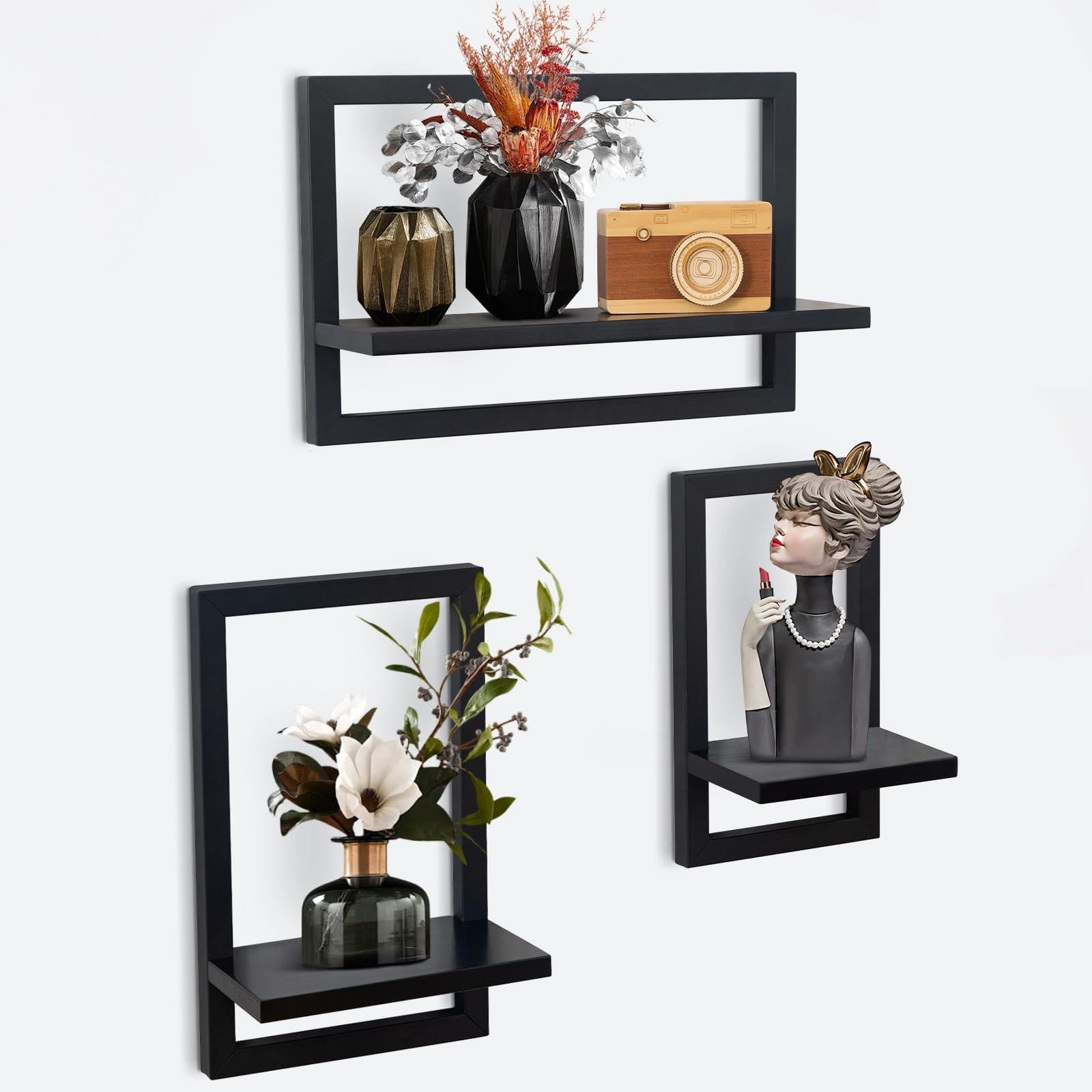 Set van 3 houten wandplanken voor decoratie en opbergruimte