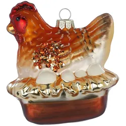 Holly & Jolly 1 Christbaumschmuck Glas 9cm Henne im Nest Figur Weihnachtsbaum Anhänger Christbaumanhänger Weihnachtsbaumschmuck Weihnachtsdeko Winter Glasfigur