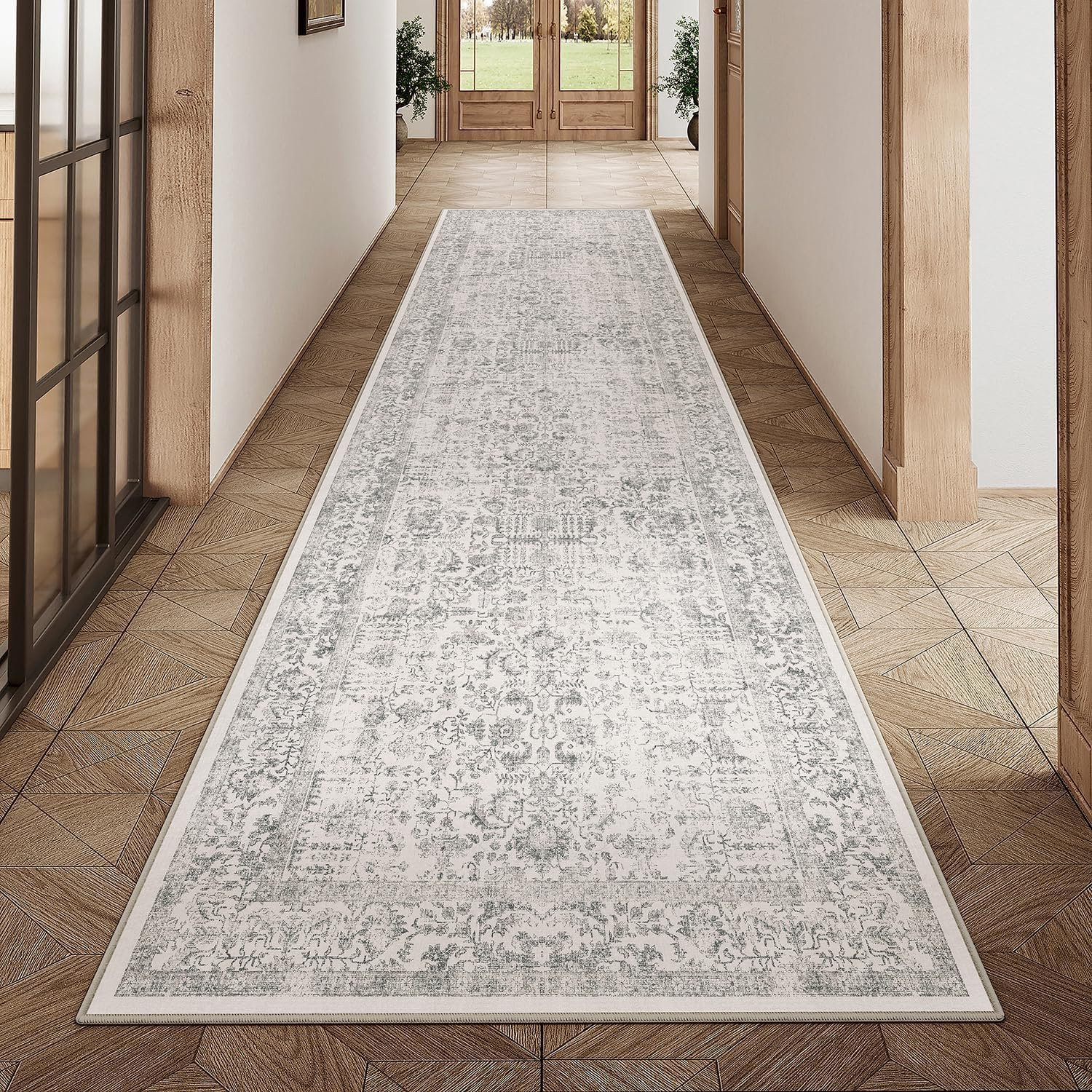 Vintage Antislip Loper Tapijt Grijs 60x240 cm - Machinewasbaar Vloerkleed voor Keuken en Woonkamer