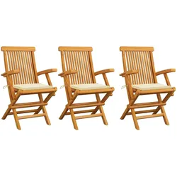 vidaXL Gartenstühle mit Creme Kissen 3 Stk. Massivholz Teak