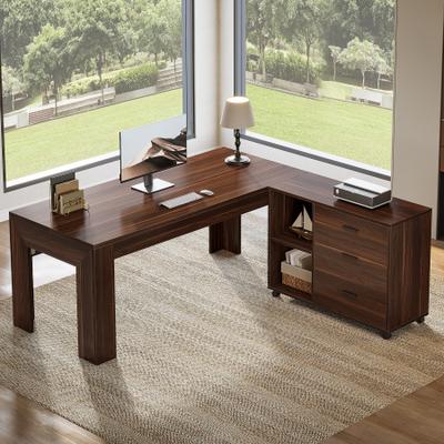 OEM "63"" L Shaped Desk with Storage, Executive Office Desk with Rolling File Cabinet Combo, Large Computer Table with Drawers"