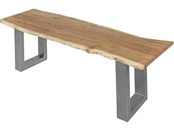 SAM Esszimmerbank Chicago 100x42 cm Akazie Natur U-Gestell Silber Baumkantenbank massiv, Akazienholz naturfarben, 26 mm Platte, echte Baumkante, Massive Holzbank, Sitzbank