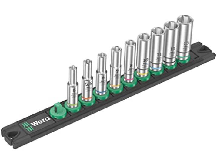 Wera 05005410001 Barre magnétique pour douilles\, A Deep 1\, Jeu de douilles\, 1/4\ \, 9 pièces Noir