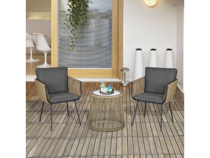 Outsunny Salon Jardin 3Pcs Colonial Résine Acier Noir